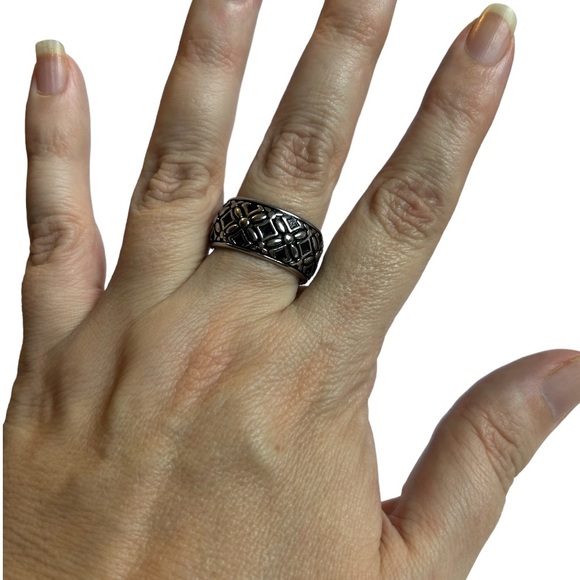 Sterling Silver and Black Ring Unisex Heavy Wide Band 925 Vintage Size 10.5 - Picture 6 of 8